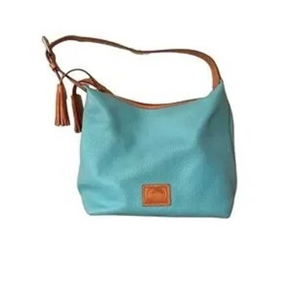 Dooney & Bourke blue pebble leather with brown tr… - image 11