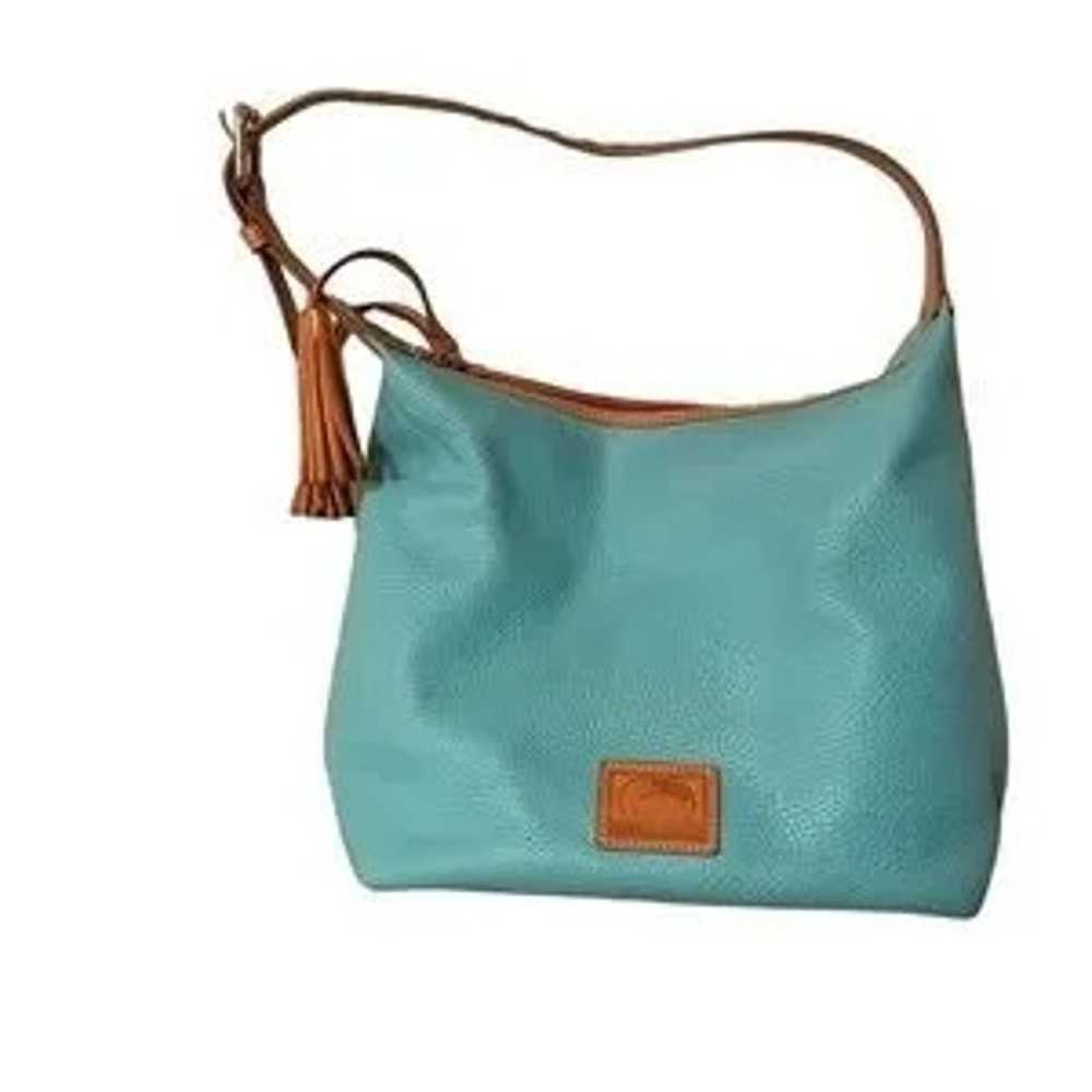 Dooney & Bourke blue pebble leather with brown tr… - image 6