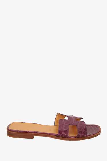 Hermes Purple Crocodile Leather Oran Sandals Size… - image 1