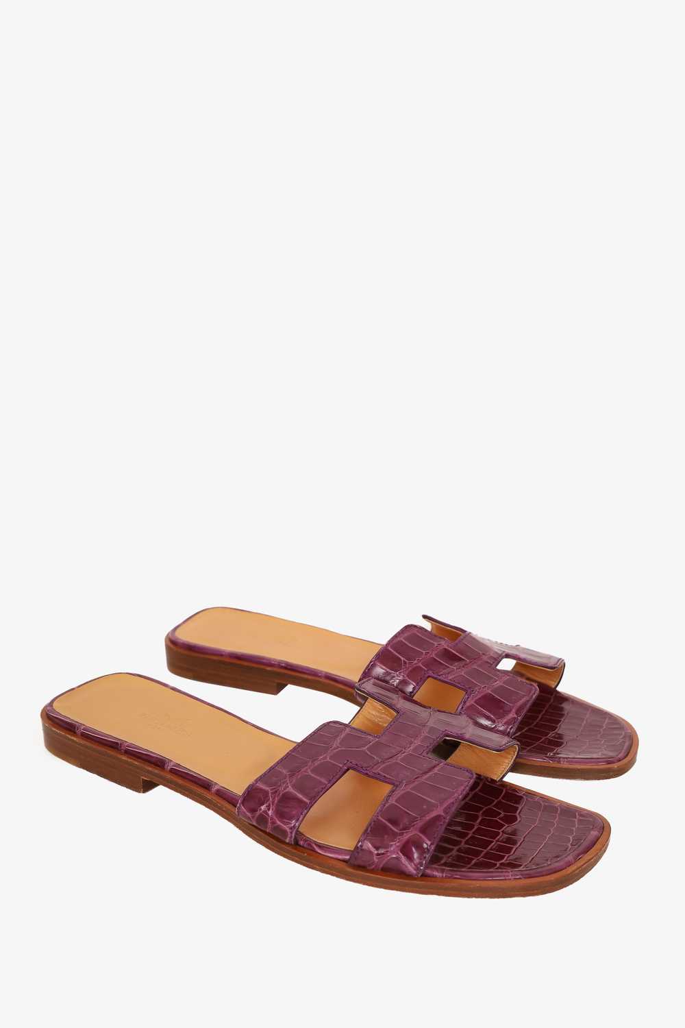 Hermes Purple Crocodile Leather Oran Sandals Size… - image 2