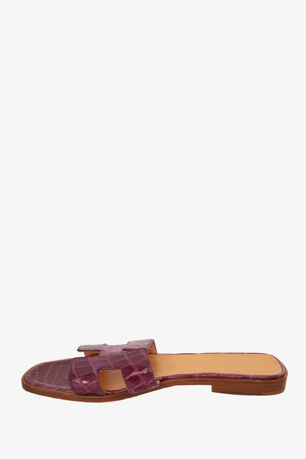 Hermes Purple Crocodile Leather Oran Sandals Size… - image 3