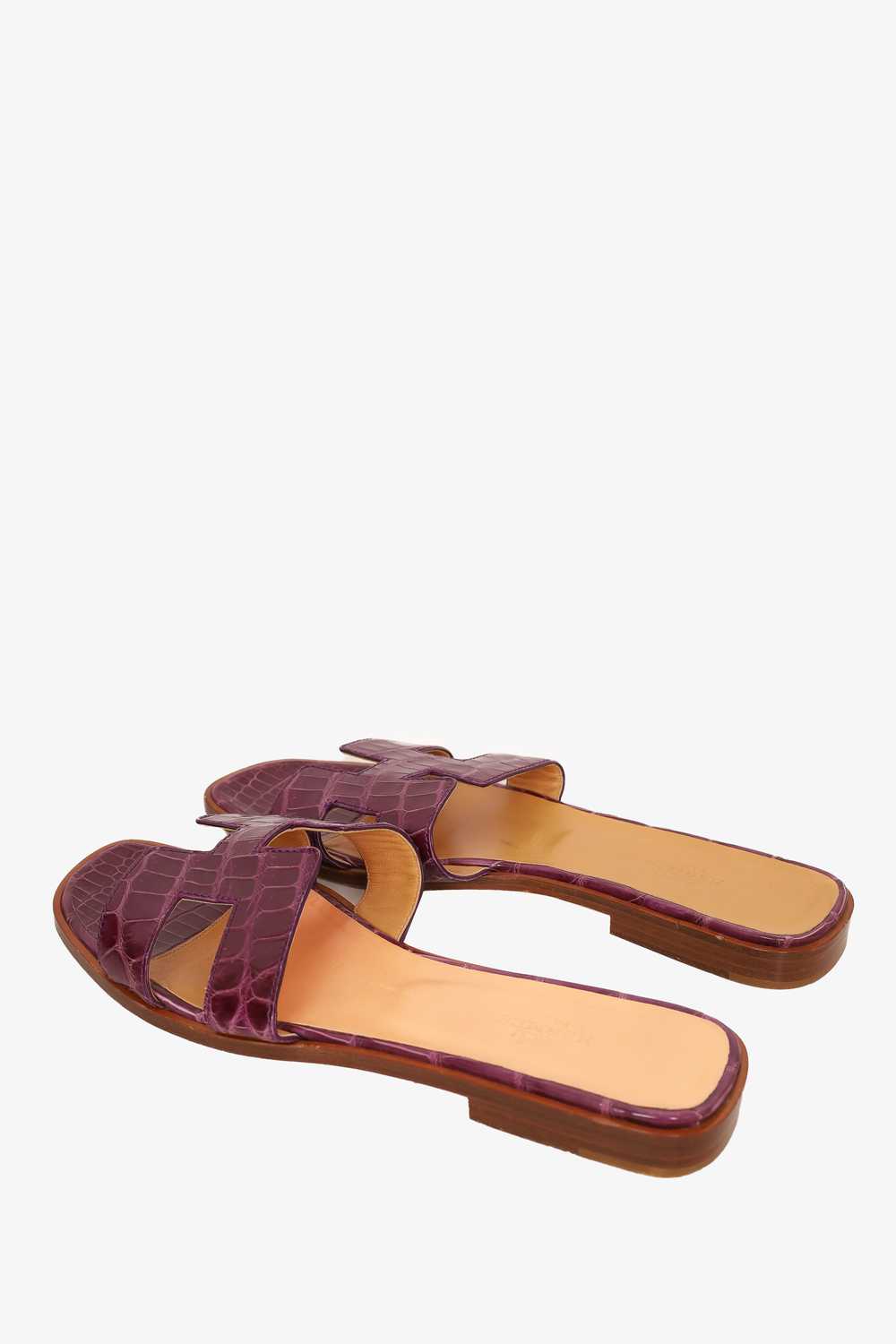 Hermes Purple Crocodile Leather Oran Sandals Size… - image 4