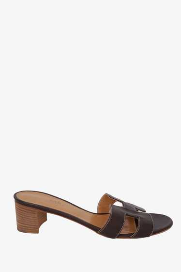 Hermès Brown Leather Oasis Heeled Sandal Size 38.5