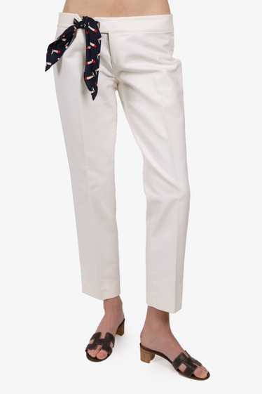 Gucci White Cotton Straight Leg Pants with Scarf … - image 1