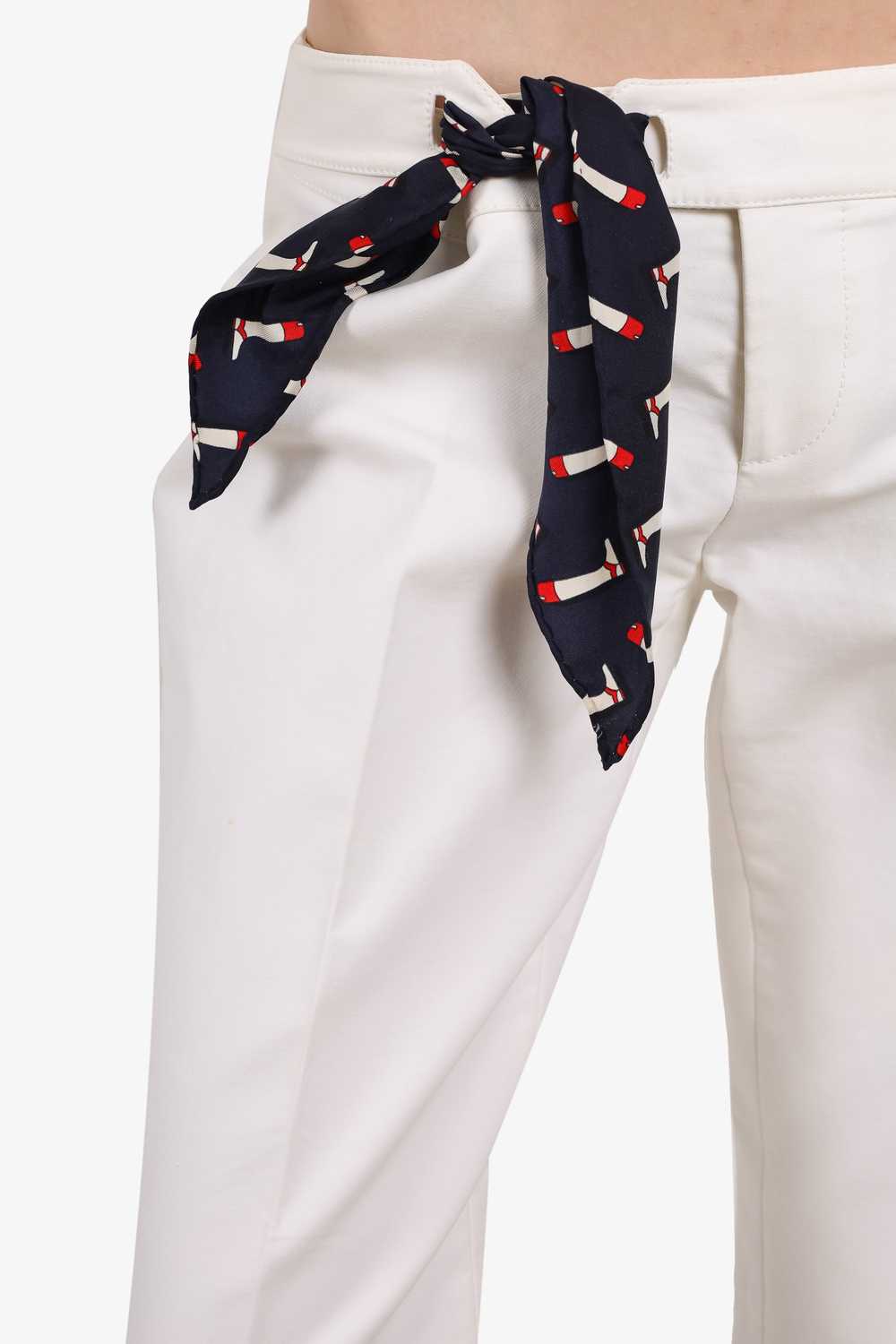 Gucci White Cotton Straight Leg Pants with Scarf … - image 2