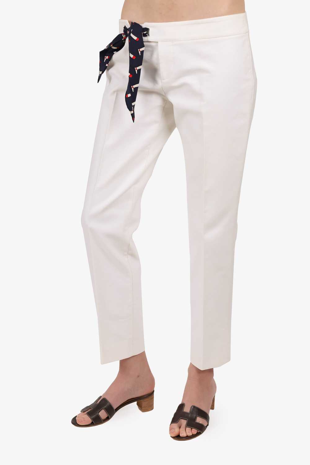 Gucci White Cotton Straight Leg Pants with Scarf … - image 3