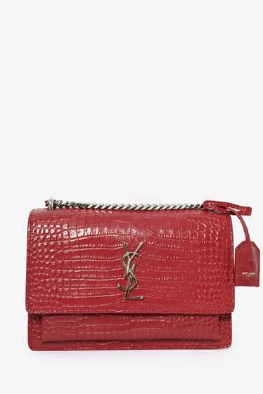 Saint Laurent Red Croc Embossed Leather 'Sunset' M