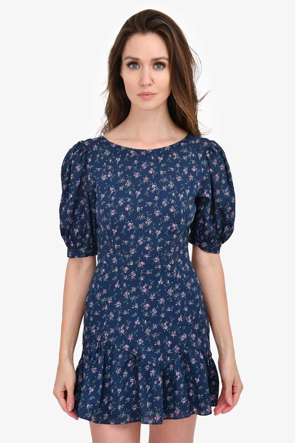 LoveShackFancy Navy/Pink Floral Puff Sleeve Mini … - image 1