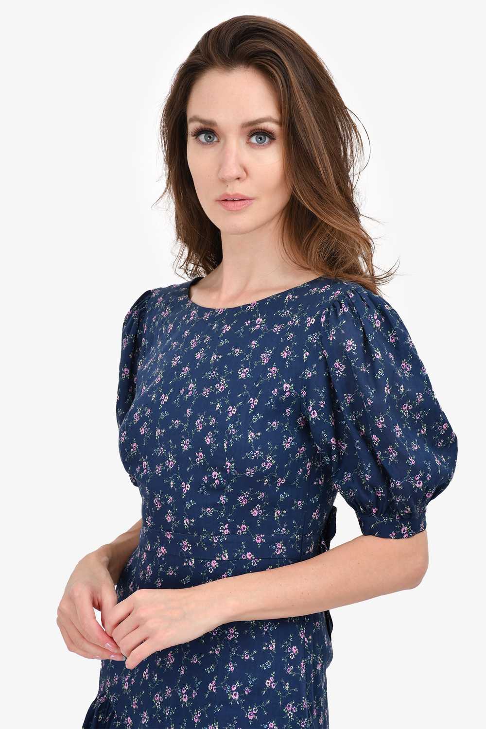 LoveShackFancy Navy/Pink Floral Puff Sleeve Mini … - image 3