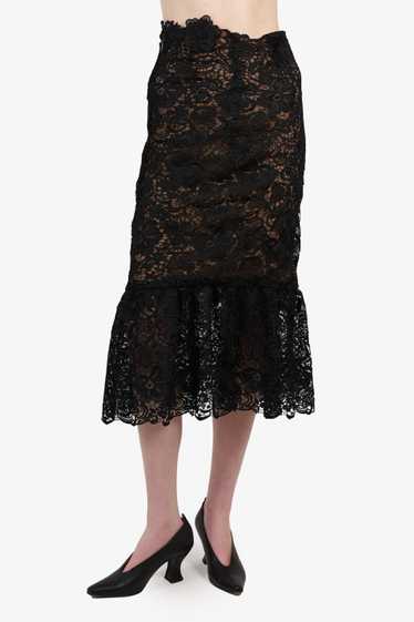 Costarellos Black Lace Floral Appliqué Midi Skirt 