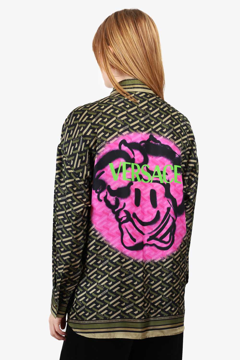 Versace La Greca Monogram & Medusa Smiley Silk Bl… - image 2