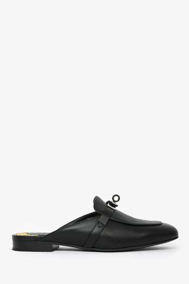 Hermès Black Leather 'Oz' Mule with Silver Kelly … - image 1