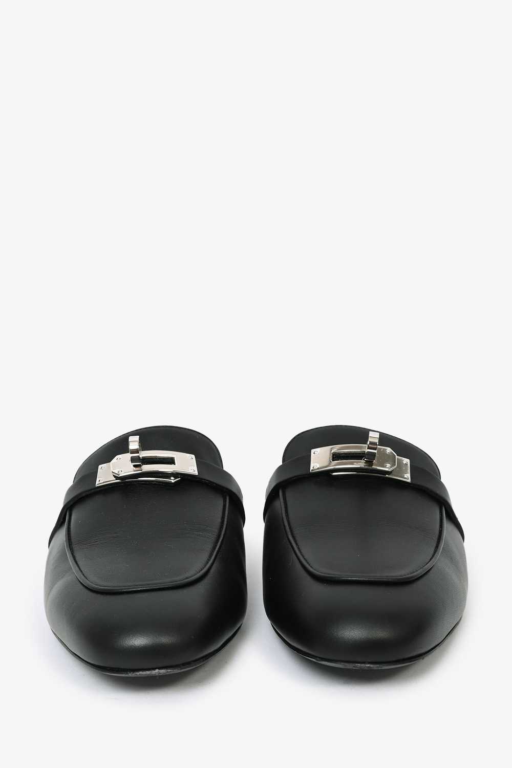 Hermès Black Leather 'Oz' Mule with Silver Kelly … - image 3