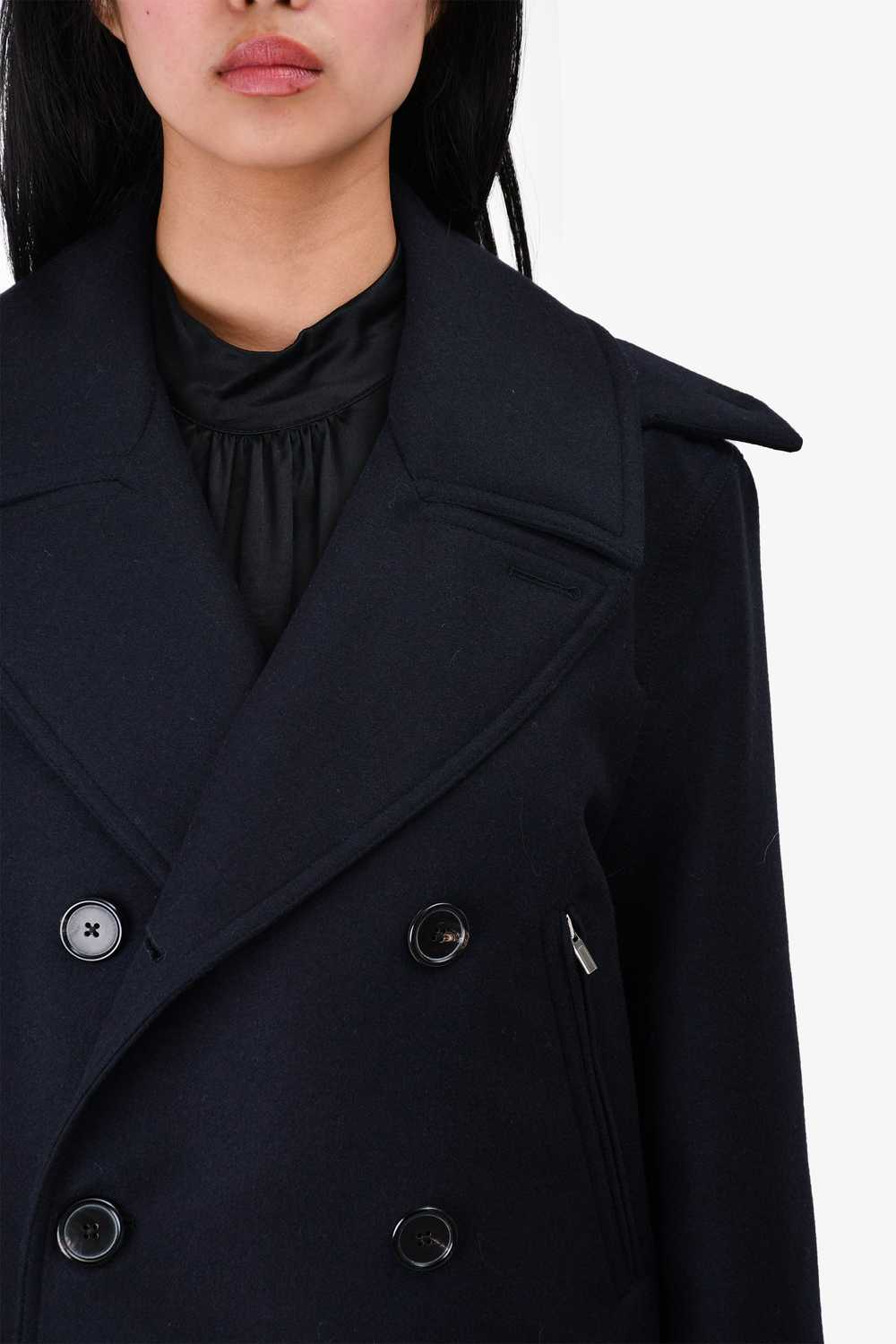 Hermès Navy Wool Double Breasted Coat Size 48 - image 2