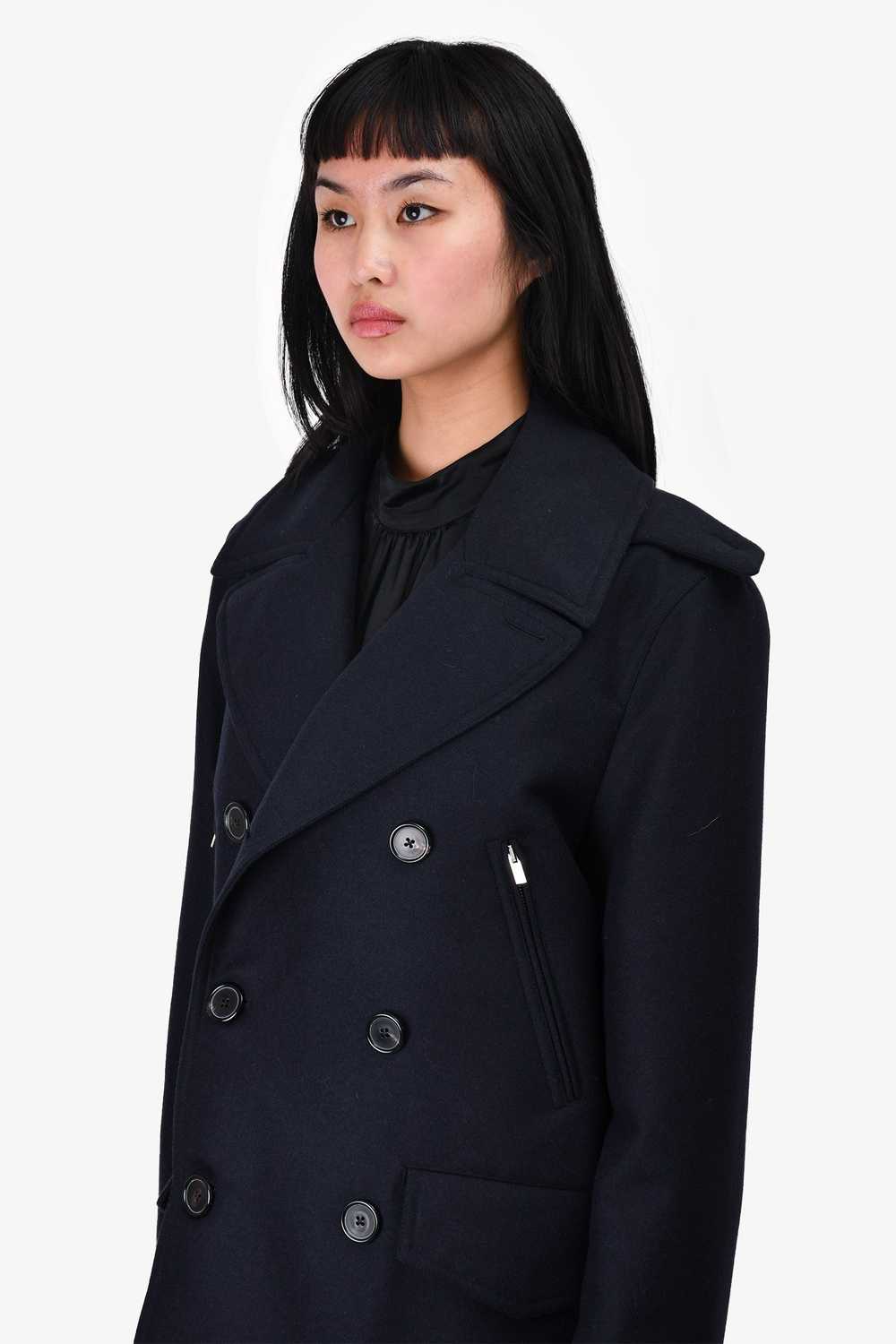 Hermès Navy Wool Double Breasted Coat Size 48 - image 3