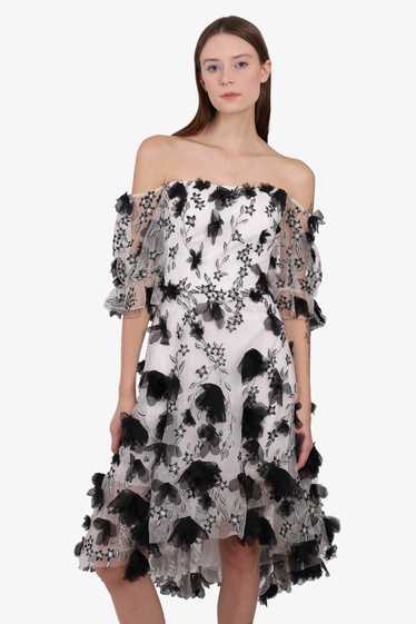 Marchesa Notte Tulle White Black Floral Embroider… - image 1