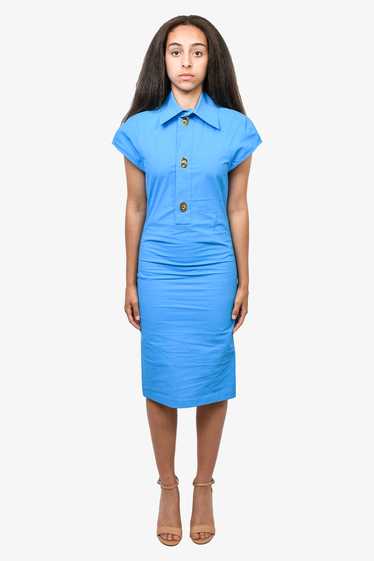 Bottega Veneta 2020 Blue Technical Collared Midi D