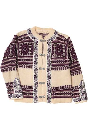 Vintage Ivory & Purple Knit Cardigan Sweater