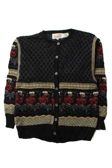 Vintage Black Floral Pattern Cardigan Sweater (199