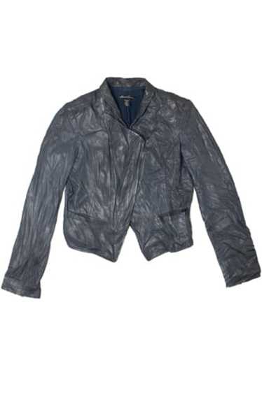 Cropped Slate Blue Kenneth Cole Leather Jacket