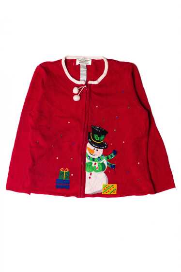 Snowman With Gift For You! Ugly Christmas Cardigan