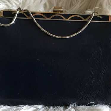 Vintage ANDE Blue Patent Leather Evening Bag with… - image 1