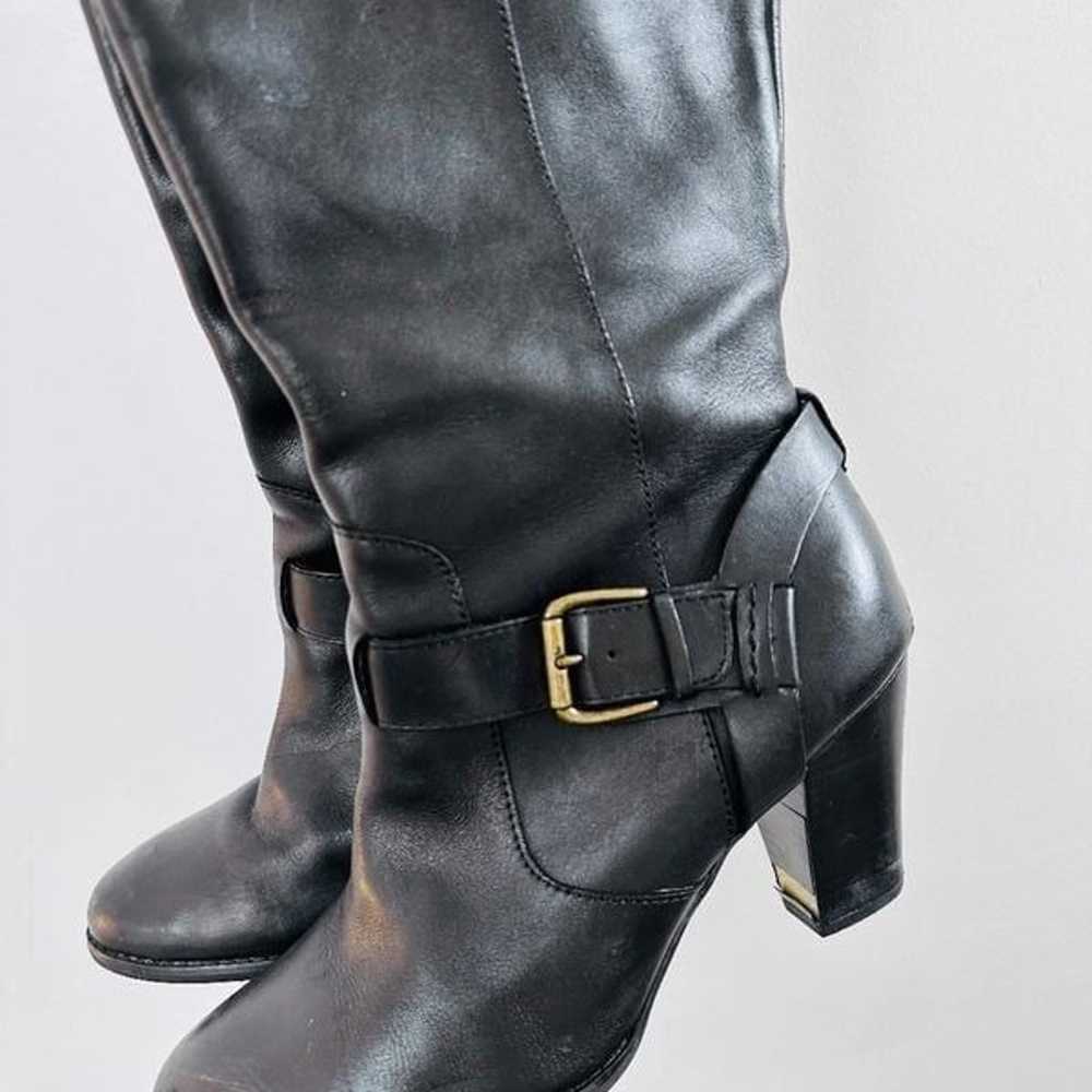 Clarks Knee High Black Leather Heeled Boots Gold … - image 11