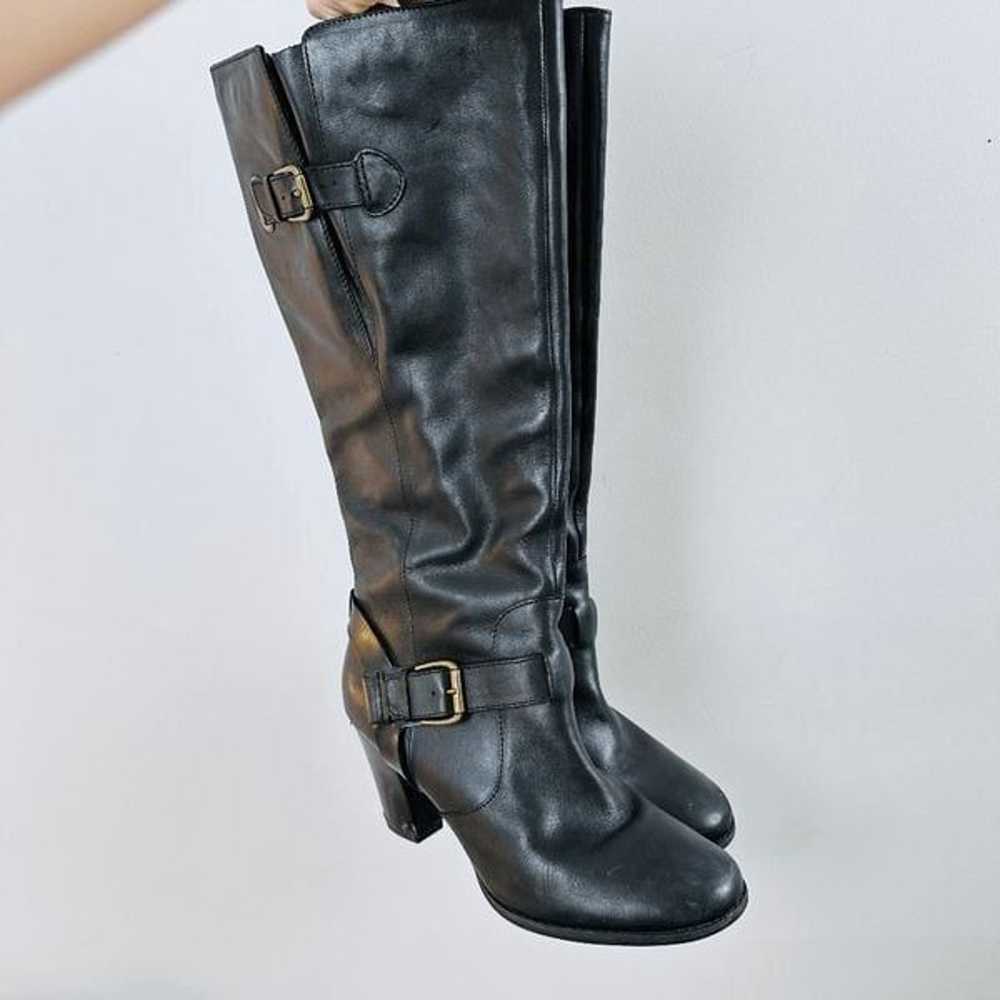 Clarks Knee High Black Leather Heeled Boots Gold … - image 2