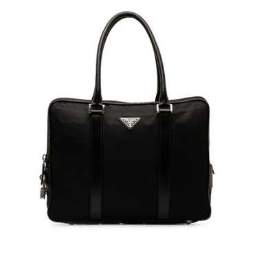 PRADA Triangle Plate Handbag Tote Bag Black Nylon… - image 1