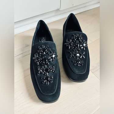 Bibi Lou Loafers Black Suede with Jewels Low Heel 