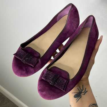 COLE HAAN Purple Suede Embellished Bow Round Toe … - image 1