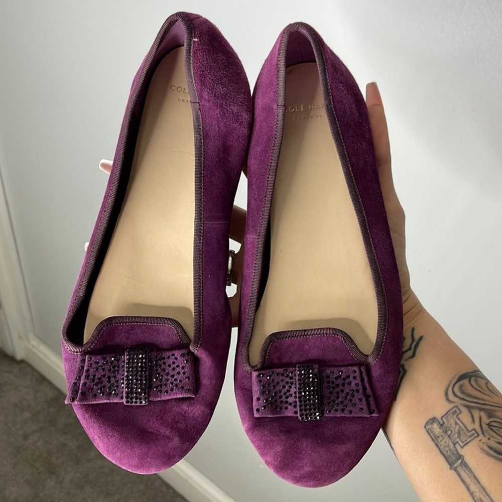 COLE HAAN Purple Suede Embellished Bow Round Toe … - image 2