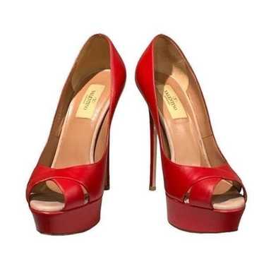 Valentino Garavani Red Peep Toe Platform Heels