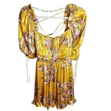 Forever 21 Chiffon Yellow Floral Mini Dress New Si