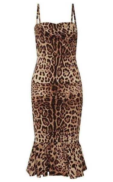 Dolce & Gabbana Ruched Leopard Print Silk Cady Mid