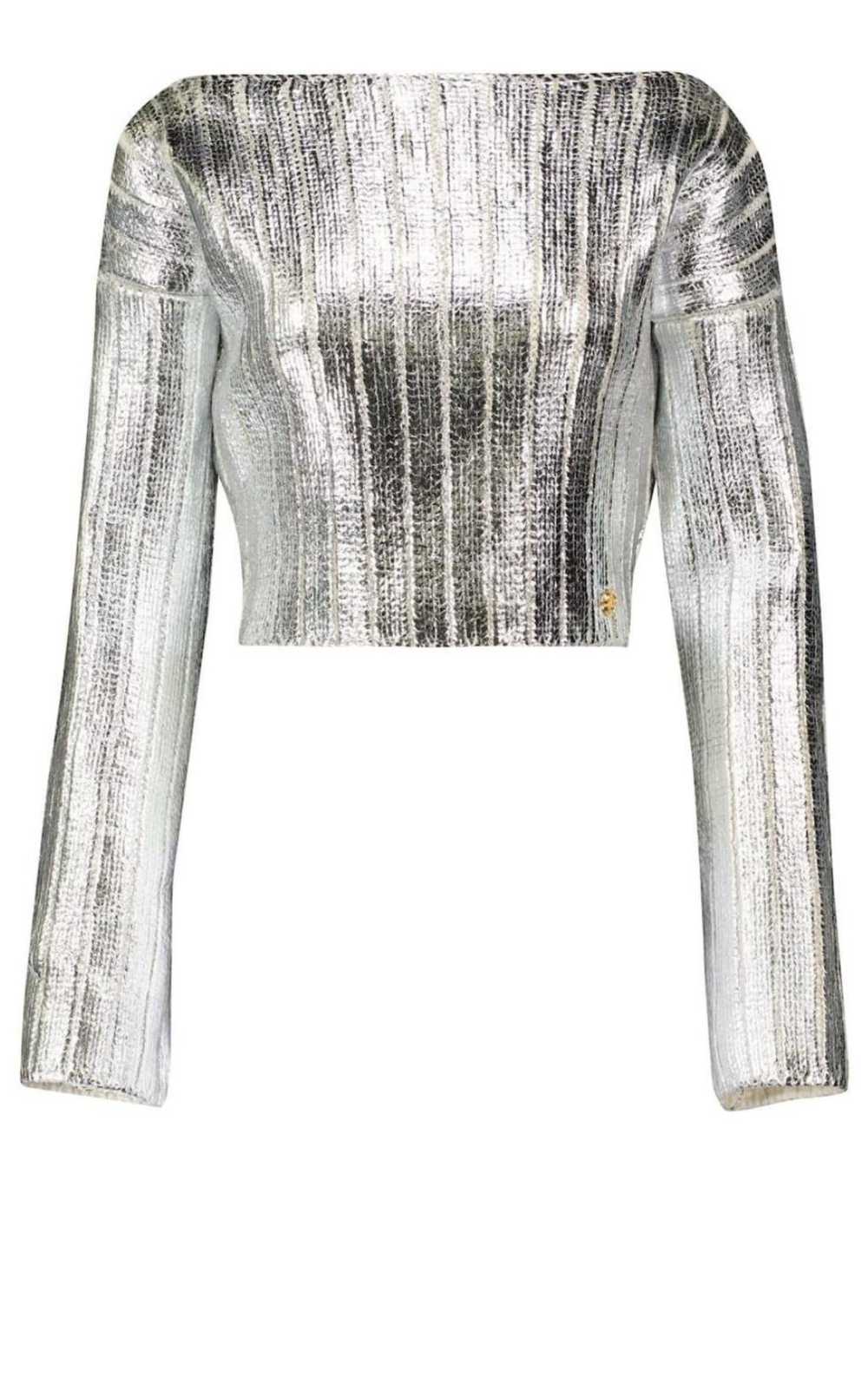 Balmain Silver Cropped Wool-blend  Sweater - image 1