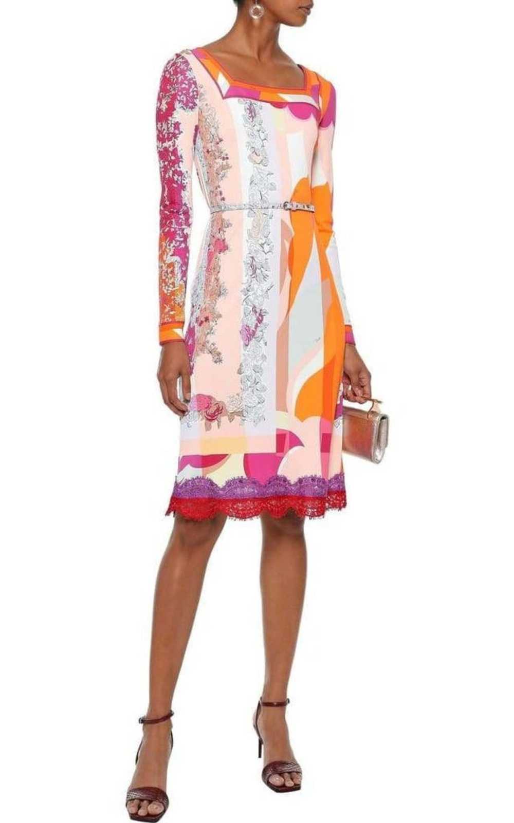 PUCCI Lace-Trimmed Printed Jersey Dress - image 2