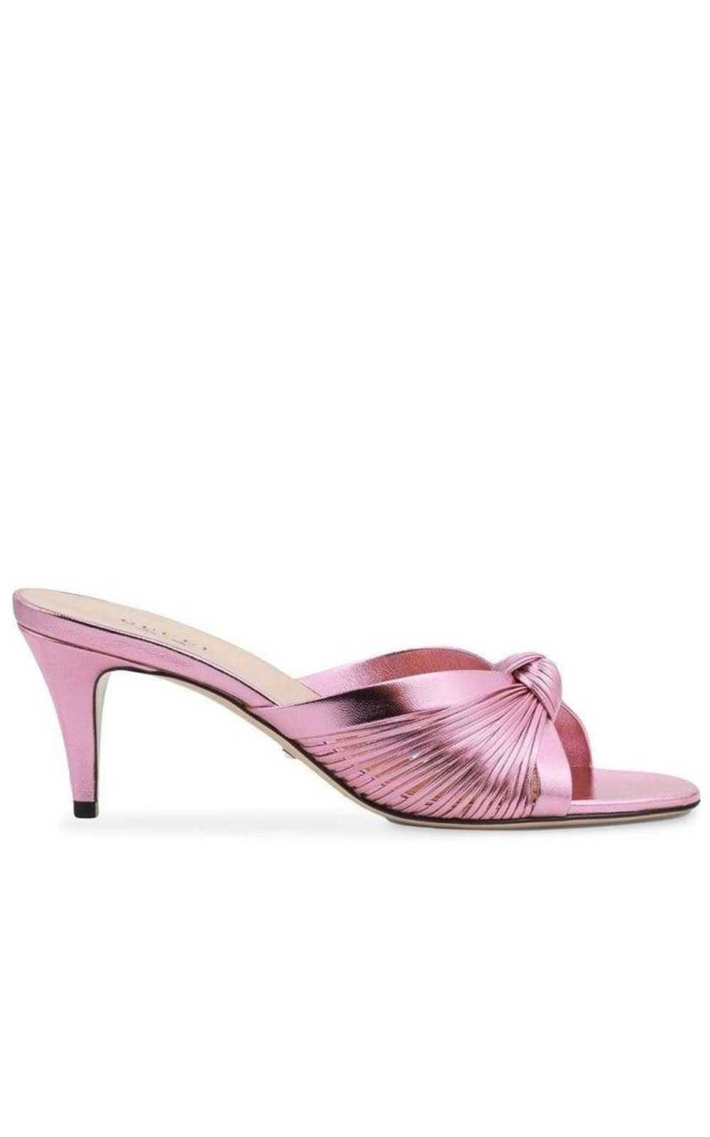 GUCCI Knotted Metallic Leather Mid-Heel Bow Mule - image 1