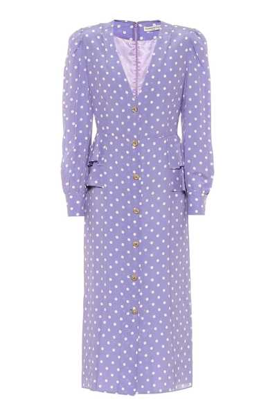 Alessandra Rich Purple Polka Dot Fitted Silk Dress