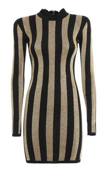 Balmain Lurex Gold Black Striped Pattern Mini Dres