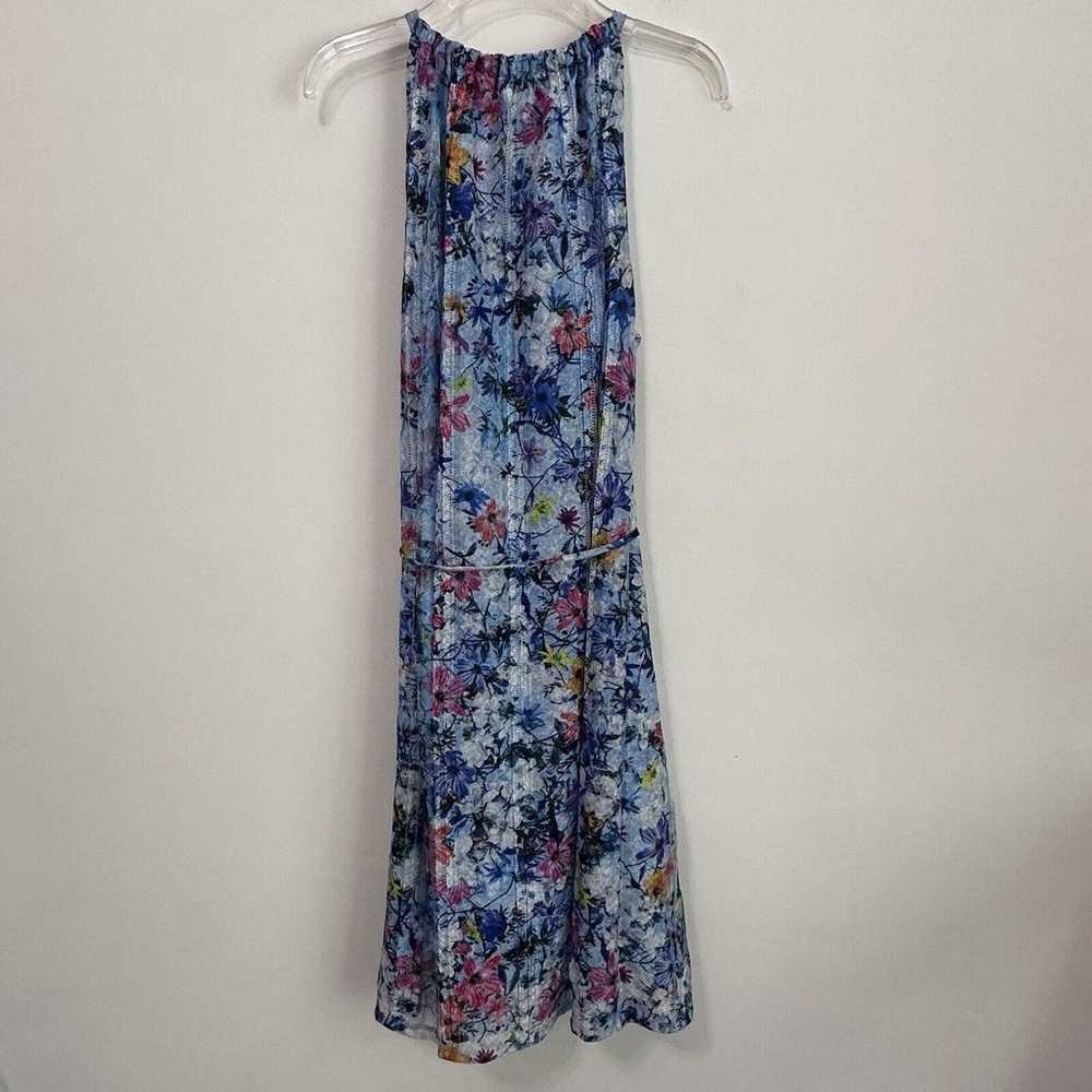 Tahari Debrah Dress M Floral Loop Collar Blue Bel… - image 10