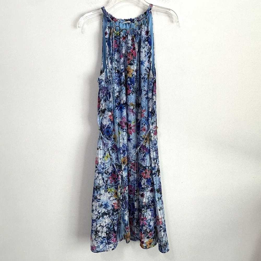 Tahari Debrah Dress M Floral Loop Collar Blue Bel… - image 1