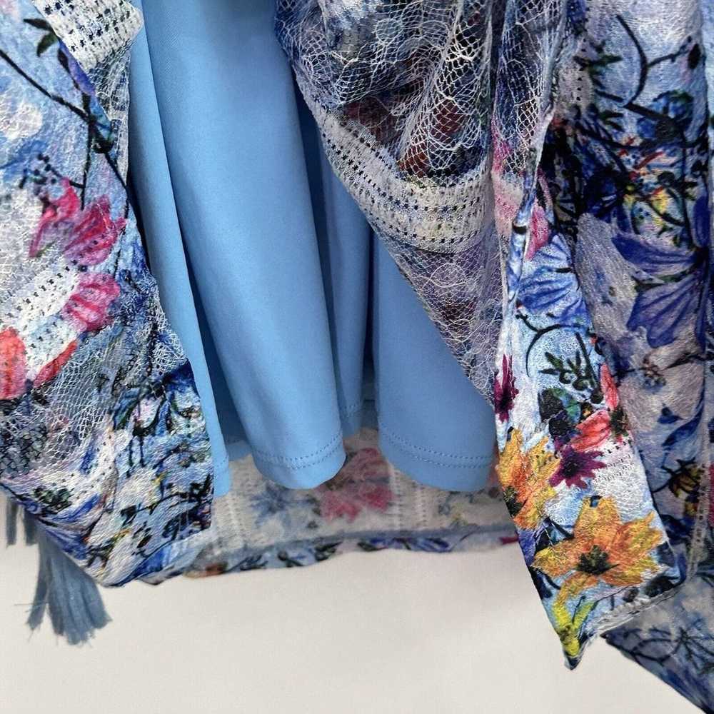 Tahari Debrah Dress M Floral Loop Collar Blue Bel… - image 6