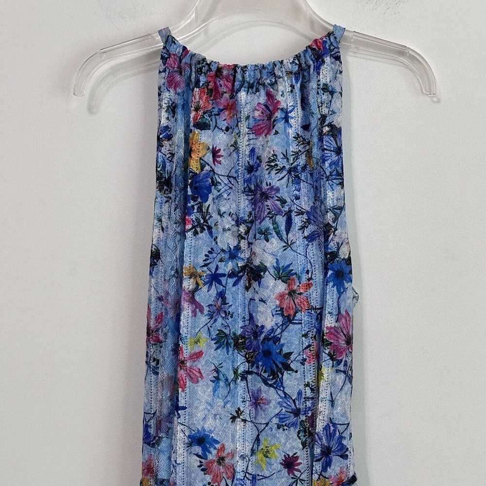 Tahari Debrah Dress M Floral Loop Collar Blue Bel… - image 8