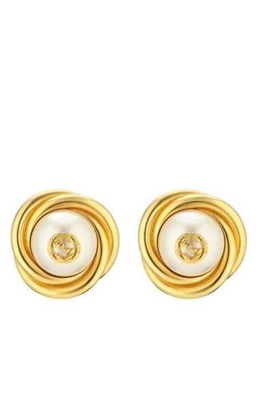 GUCCI Gold-tone Double G Faux Pearl Clip-on Earrin