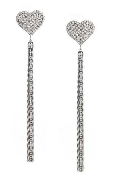 Alessandra Rich Crystal-Heart Tassel Earrings