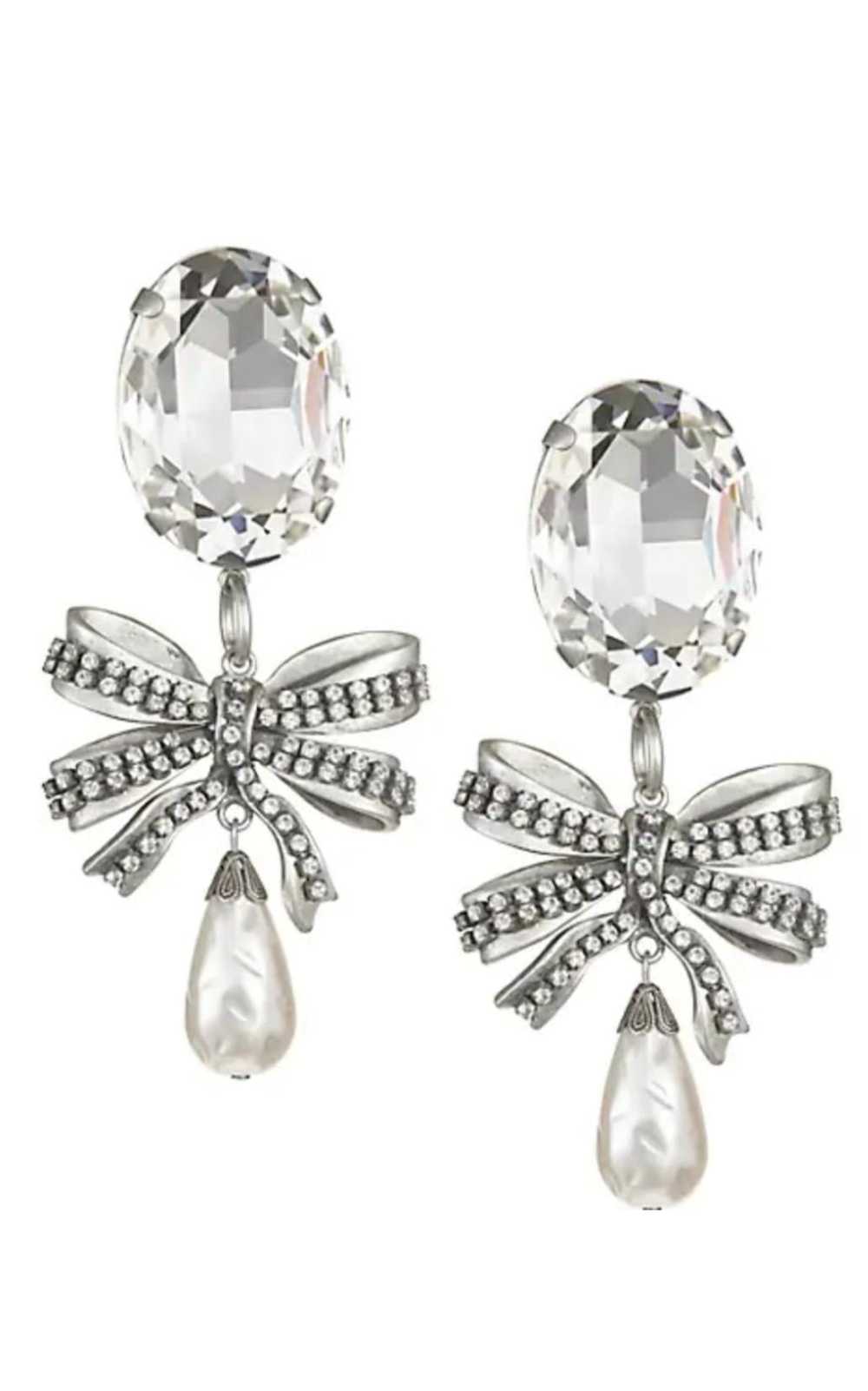 Alessandra Rich Crystal Bow Pearl Drop Earring - image 1