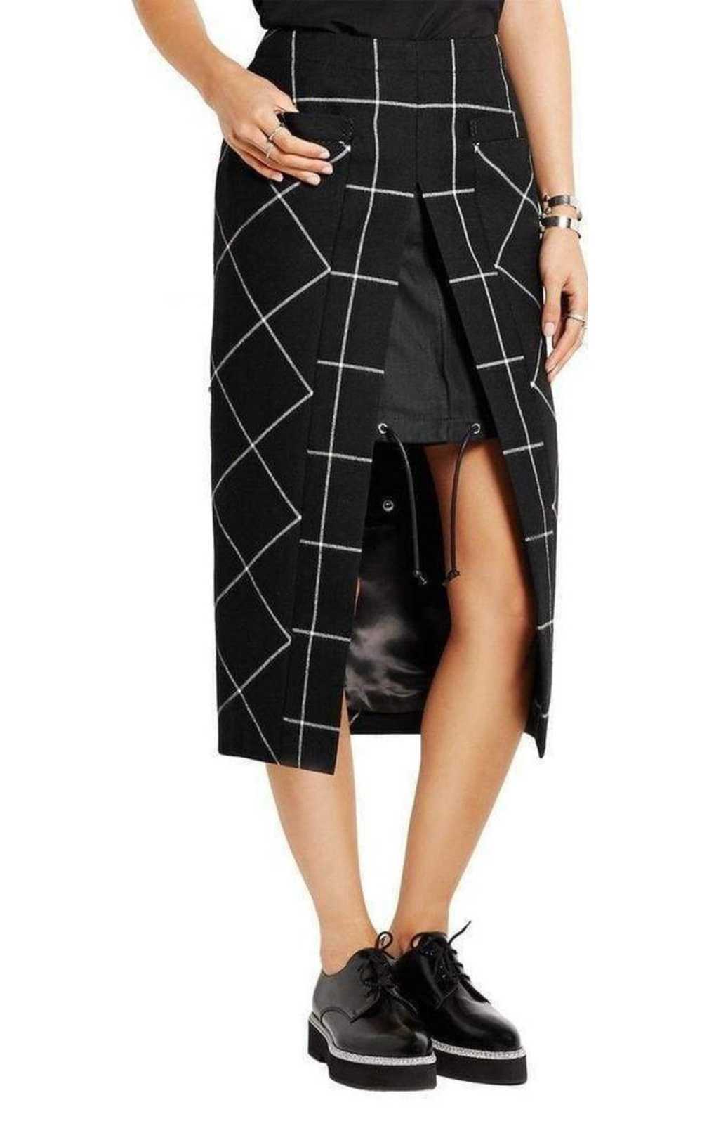 sacai Cotton Twill-Paneled Checked Wool Skirt - image 3