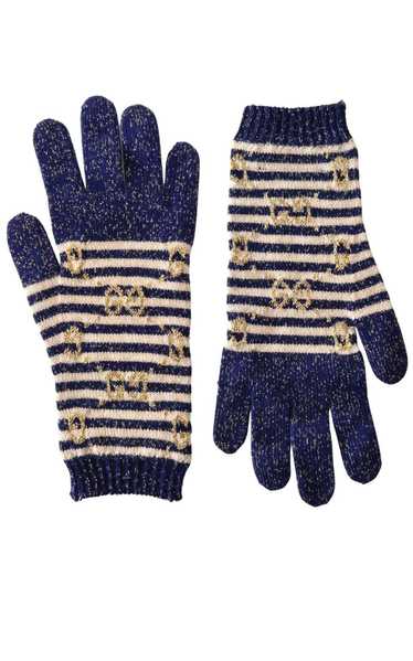 GUCCI GG Blue Ivory Wool Blend Gloves