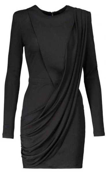 Balmain Black Voile Draped Mini Dress - image 1